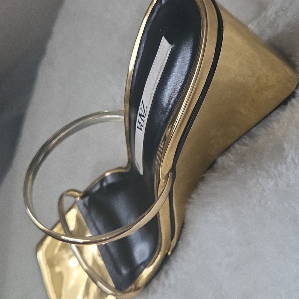 Zara Metallic Gold Wedge Heels